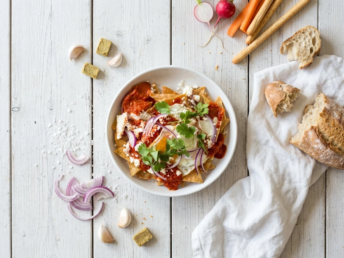 Chilaquiles met twee salsa's, kaas en ei