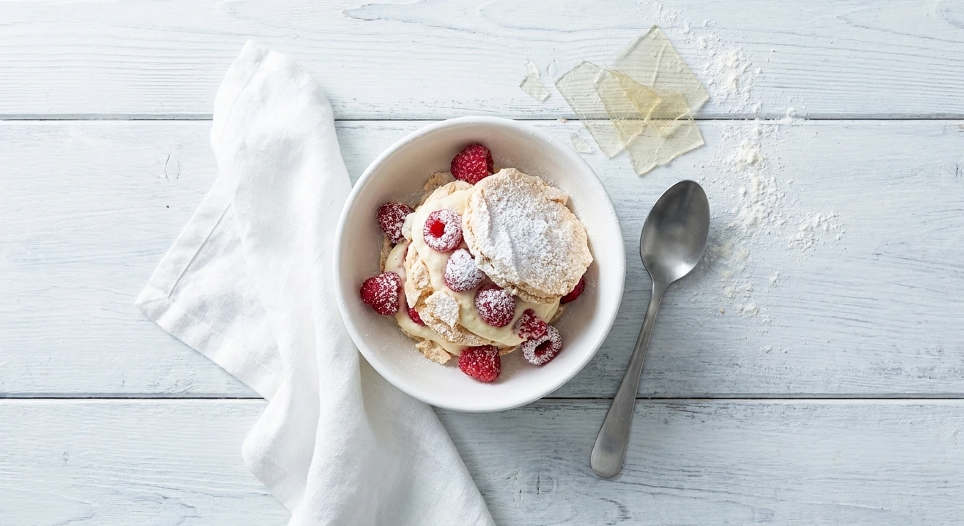 Dacquoise met crème suisse en frambozen
