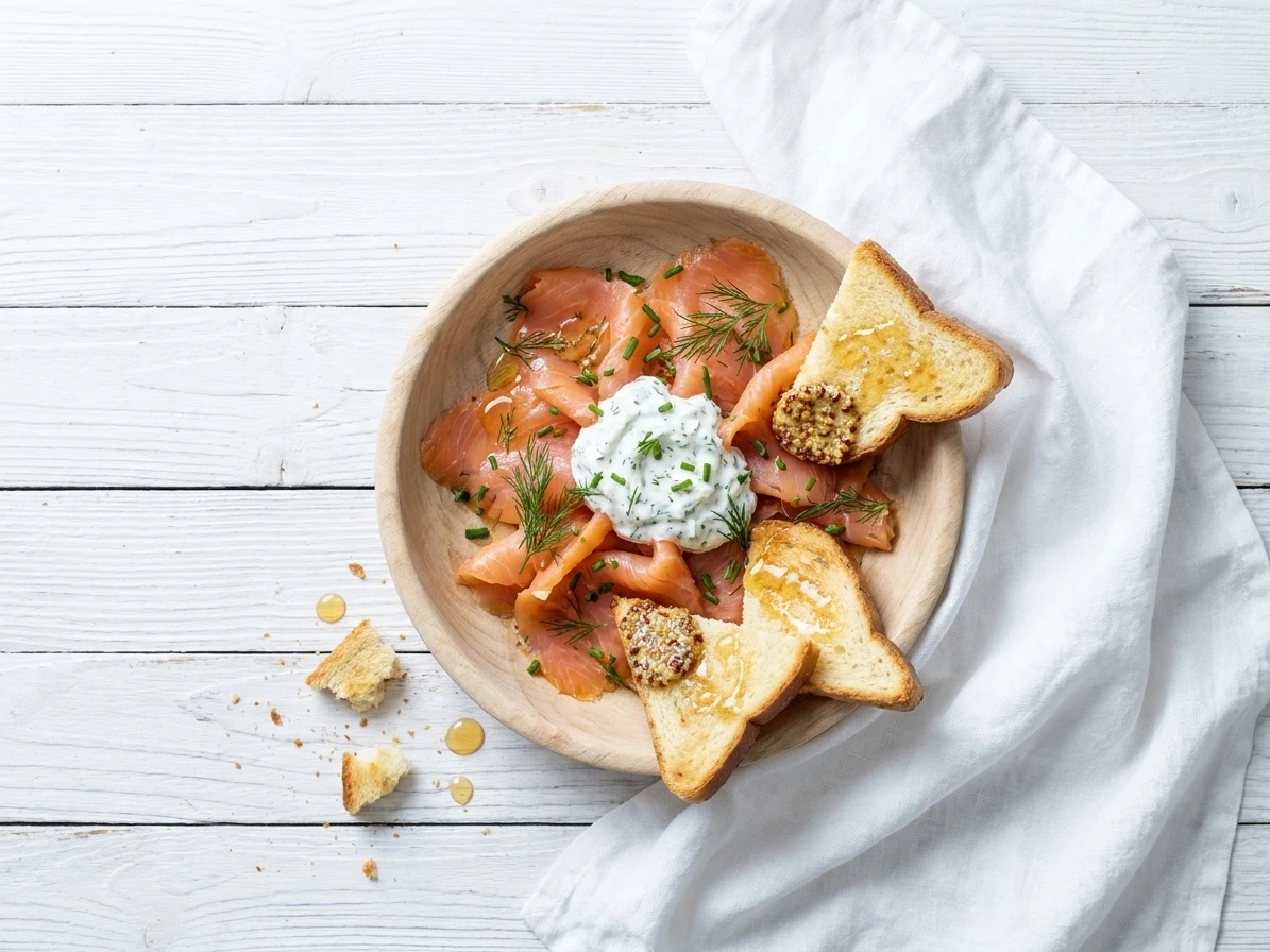 Gerookte zalm met hangop en toast