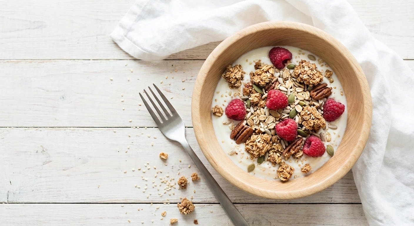 Granola met frambozen en yoghurt