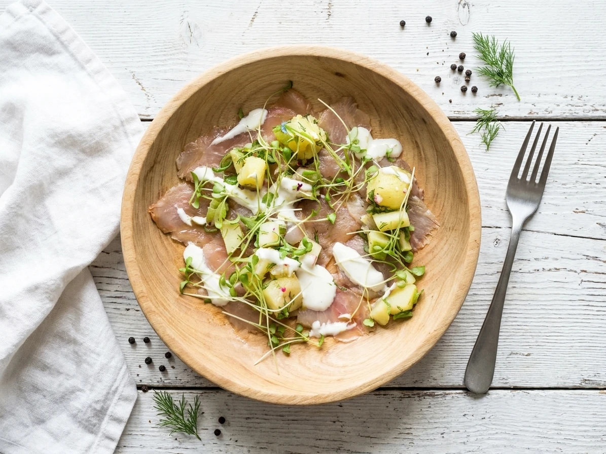 Gravad forel met aardappelsalade