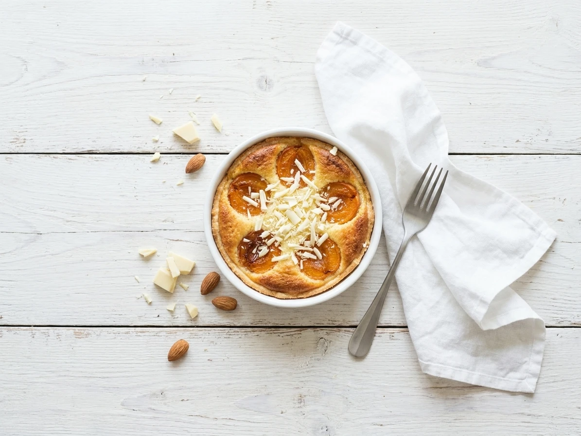 Griesmeeltaart met abrikozen en witte chocolade