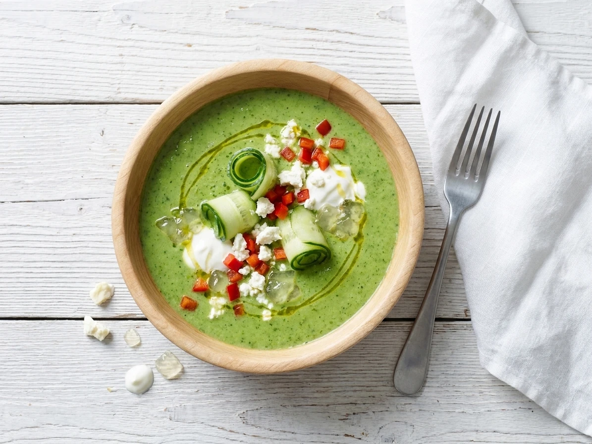 Groene gazpacho met komkommerravioli