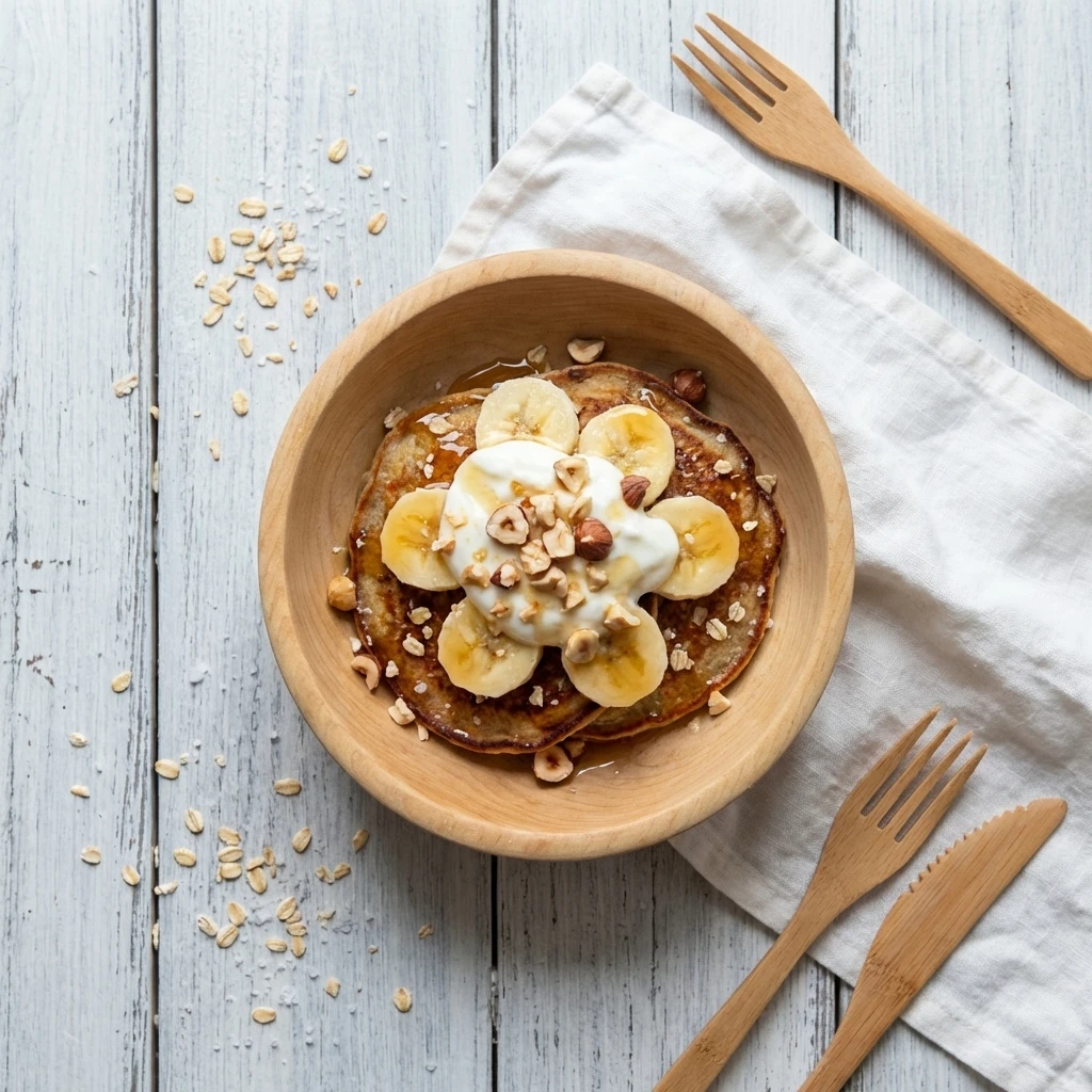 Havermoutpannenkoeken met banaan en esdoornsiroop