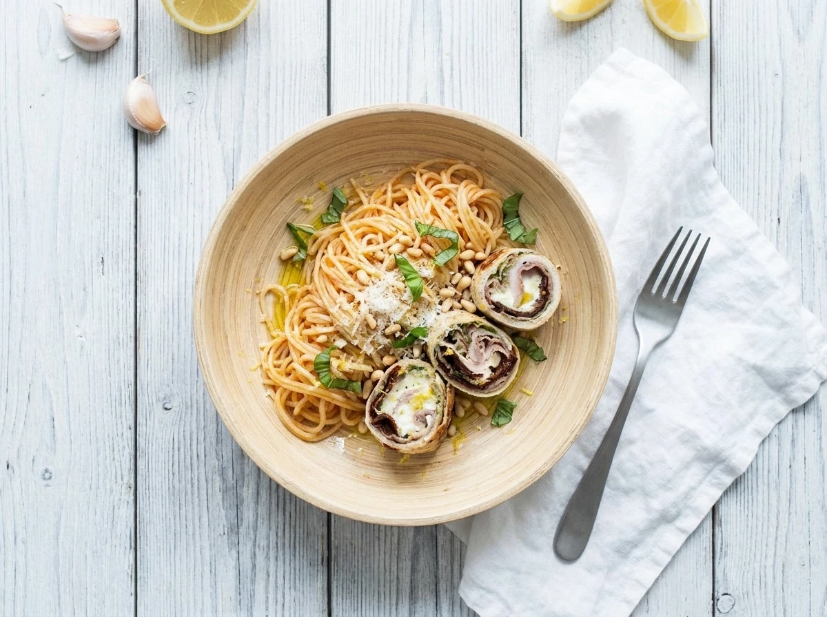 Kalfsrollade met pasta al pomodoro