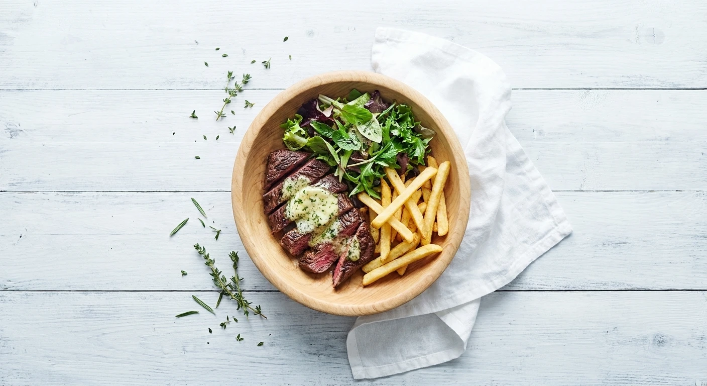 Onglet met beurre Café de Paris, sla en frieten