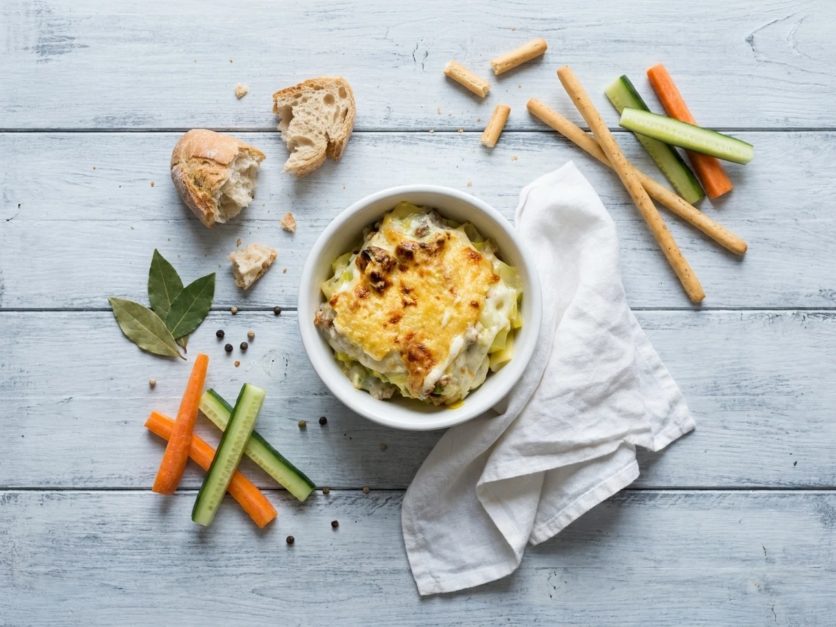 Ovenschotel met puree, prei, kaassaus