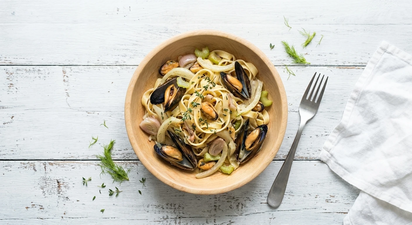 Pasta met venkel, mosselen en pastis