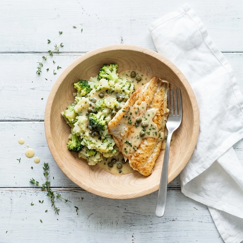 Pladijs met broccolistoemp en beurre blanc met kappertjes