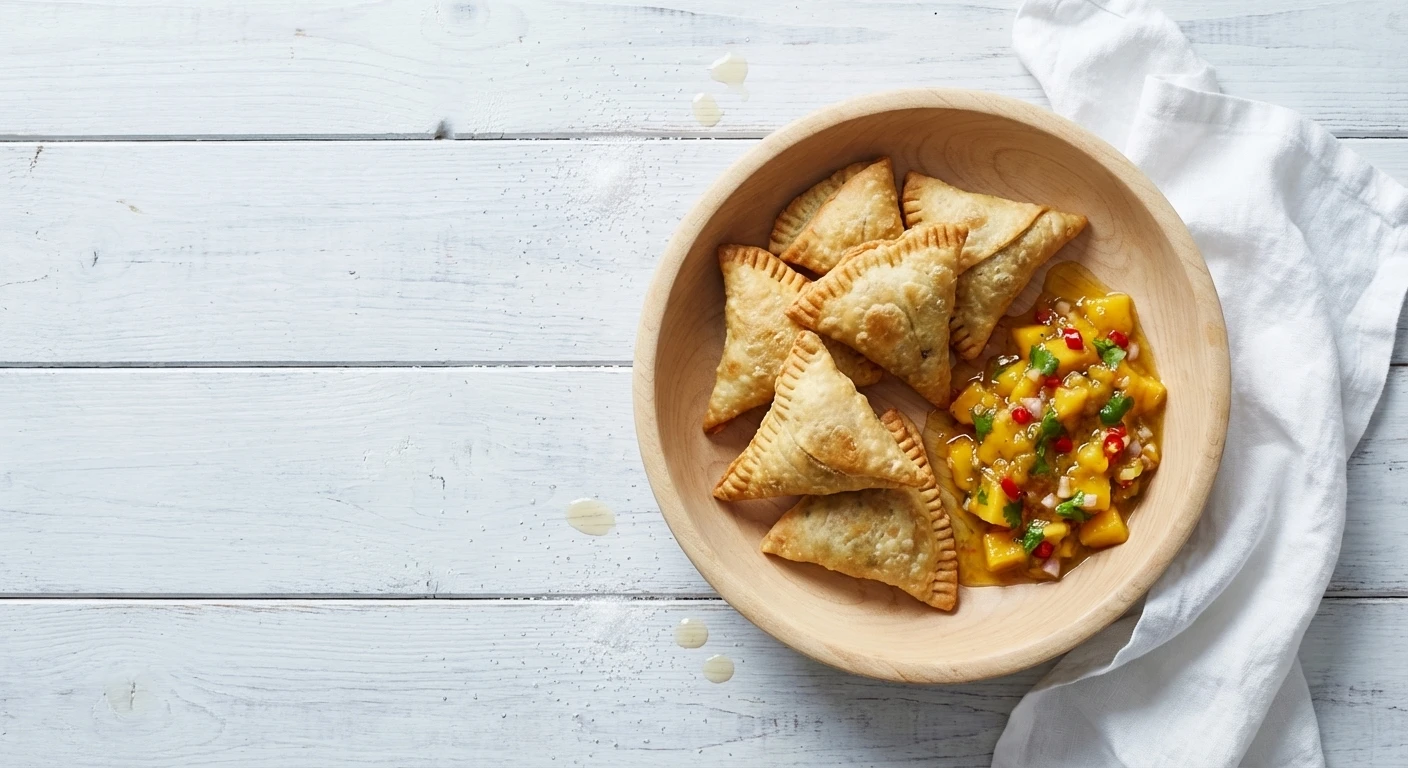 Samosa met lamsvlees en mangochutney