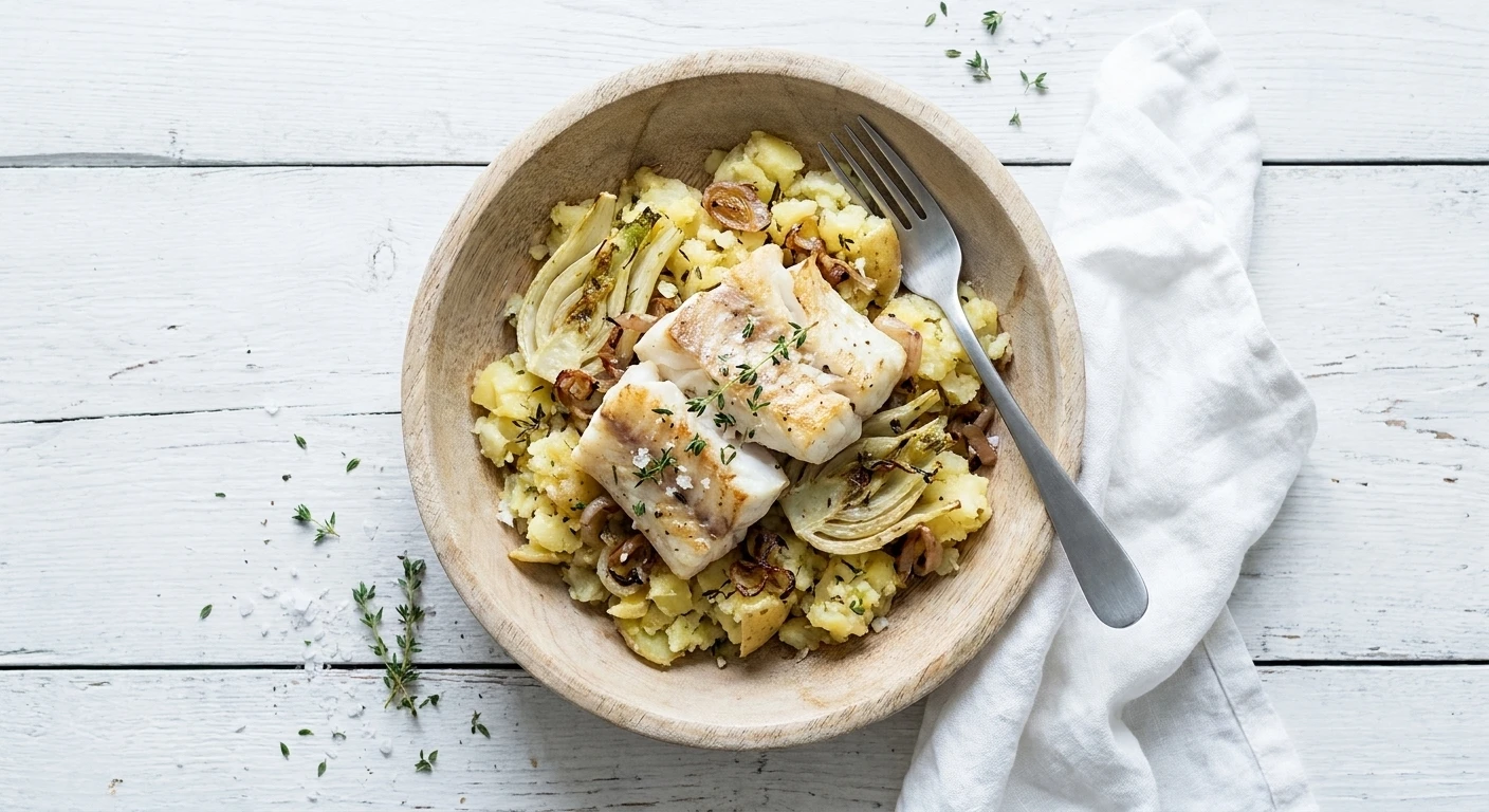 Schelvis met geplette aardappel en venkel