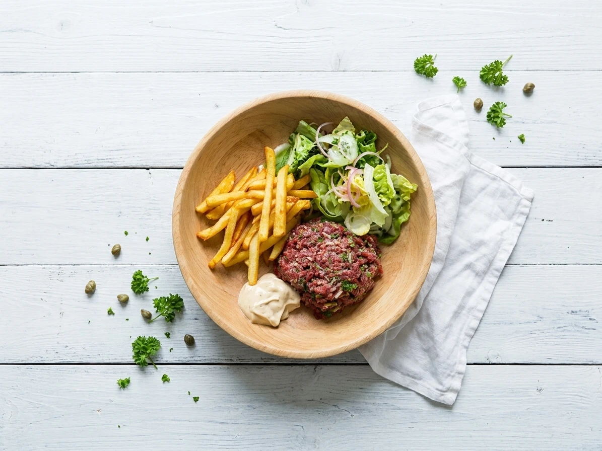 Steak tartaar met frietjes en sla