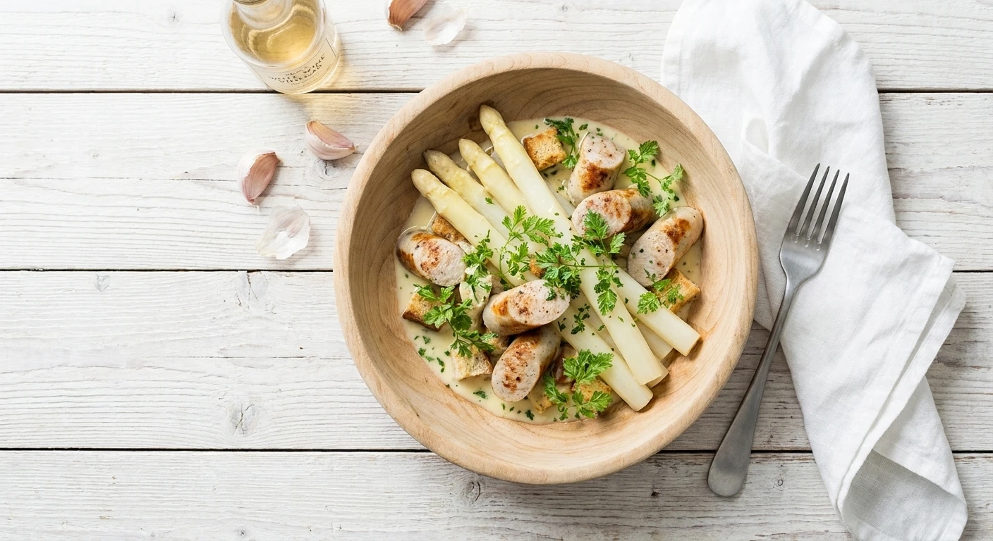 Stoofpotje van asperges en witte pens met beurre blanc van kervel