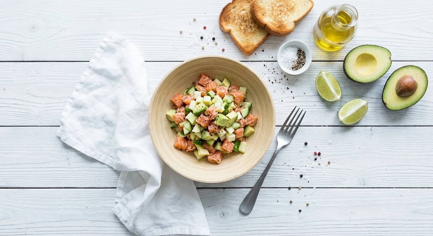Tartaar van zalm met avocado, appel en komkommer
