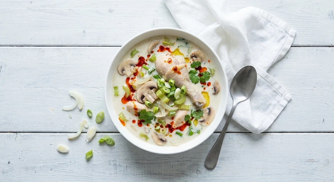 Thaise kokos-kippensoep met chili-olie