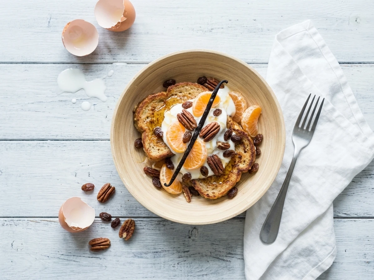 Wentelteefjes van speltbrood met yoghurt en mandarijnen