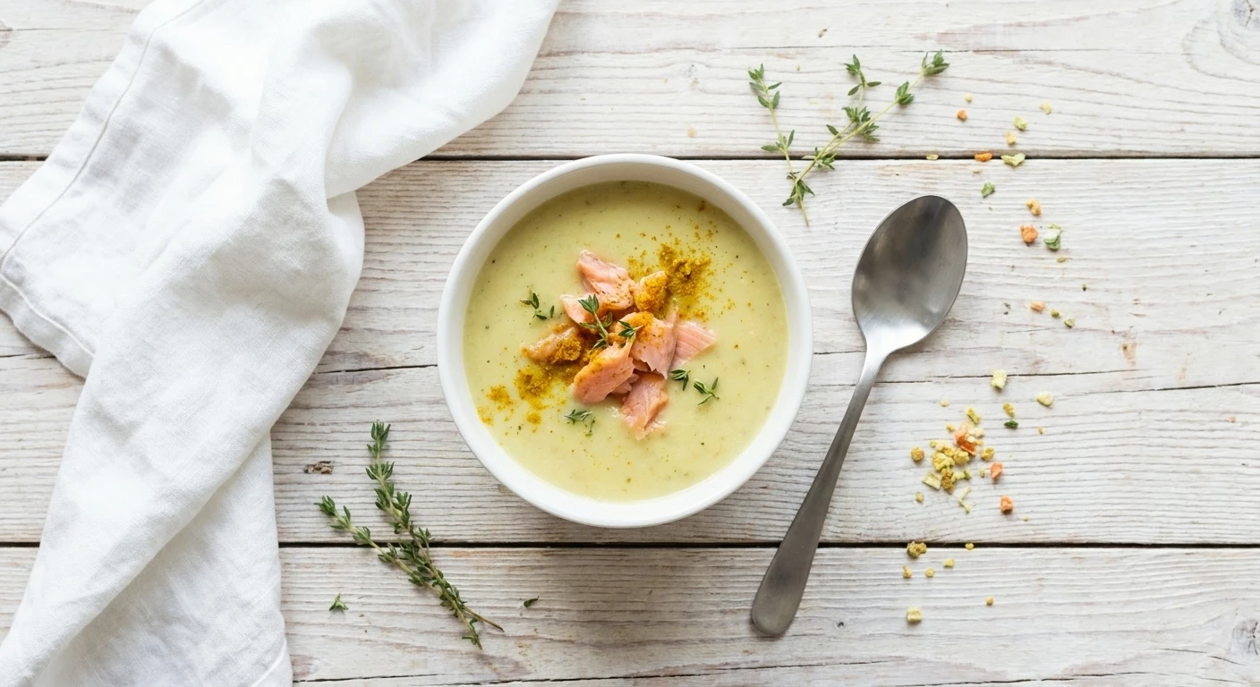 Witloofsoep met curry en gerookte zalm